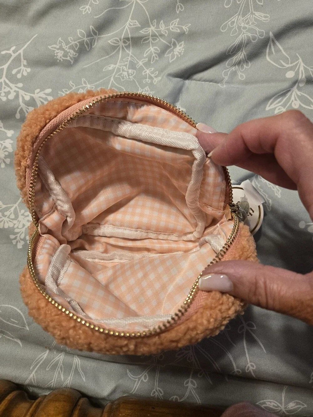 The Darling Effect Peach Sherpa Pearl Zip Pouch